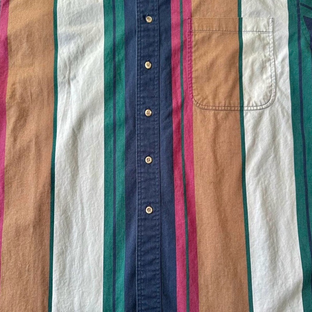 Vintage Roundtree & Yorke Short-Sleeve Striped Button-Down Shirt 90s Colorblock - Picture 4 of 6